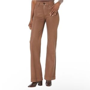 Paige Leenah High Rise Wide Leg Brown Cognac Luxe Coated Jeans